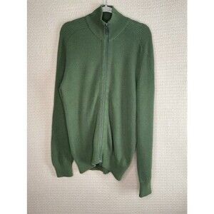Club Monaco Forest Green 100% Cotton Full Zip Ribbed MockNeck Sweater Men Size L